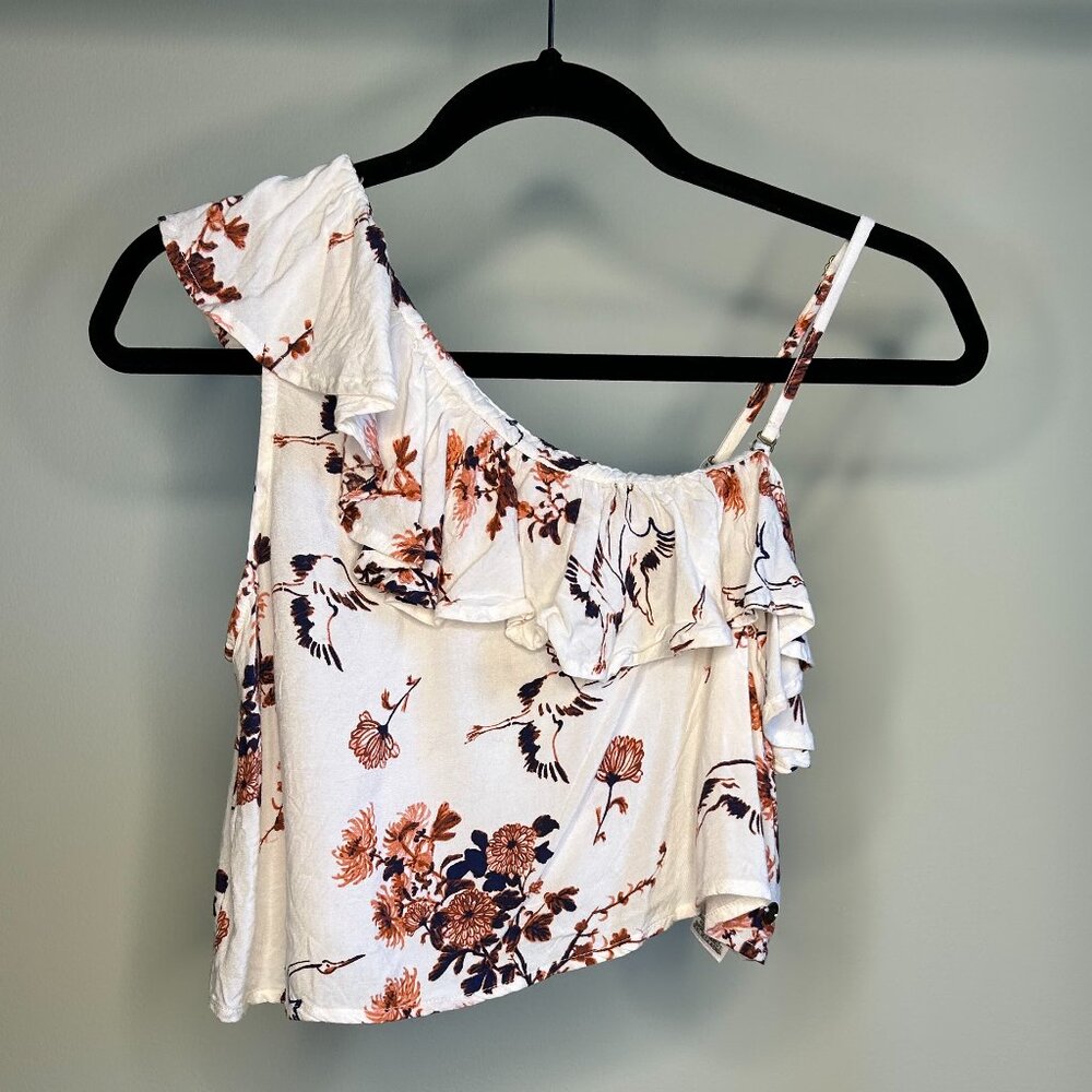 Roxy Lynette Floral White Pink Purple Tapioca Serene Crane Print Blouse Tank